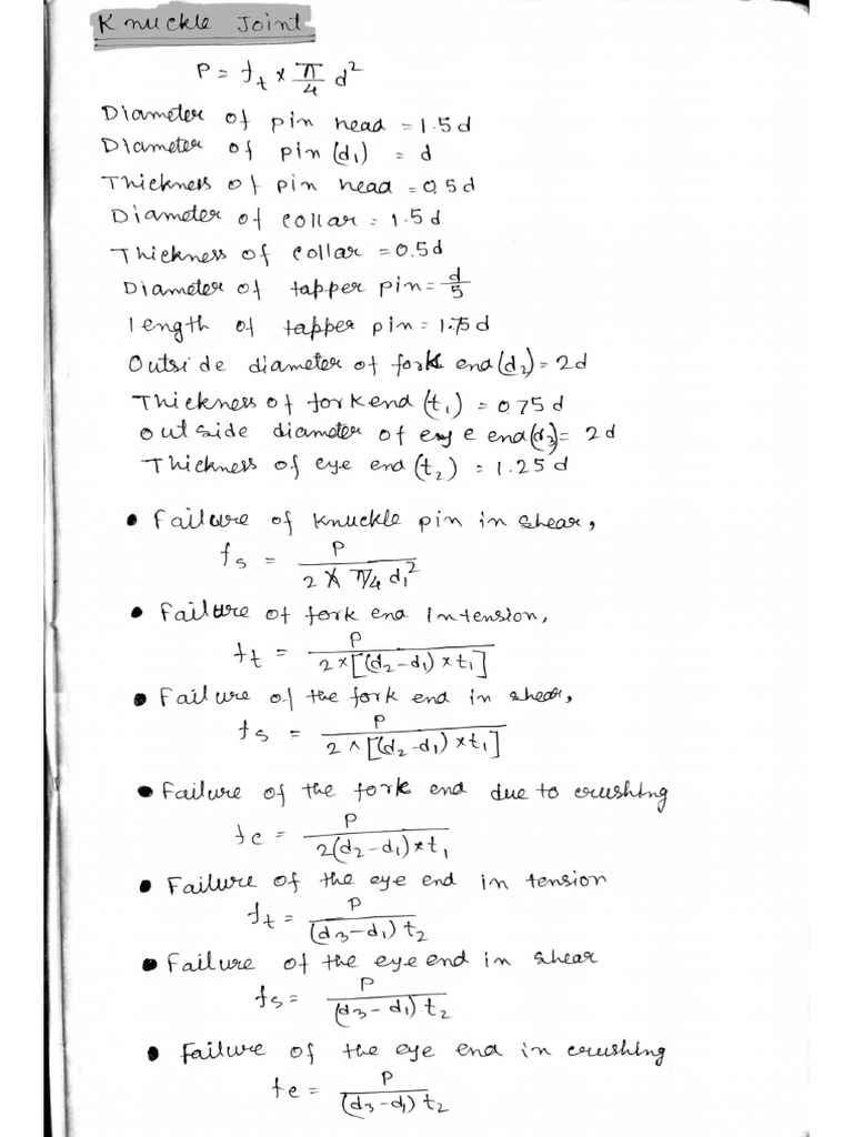 Knuckle Joint All Formulas and Math | PDF