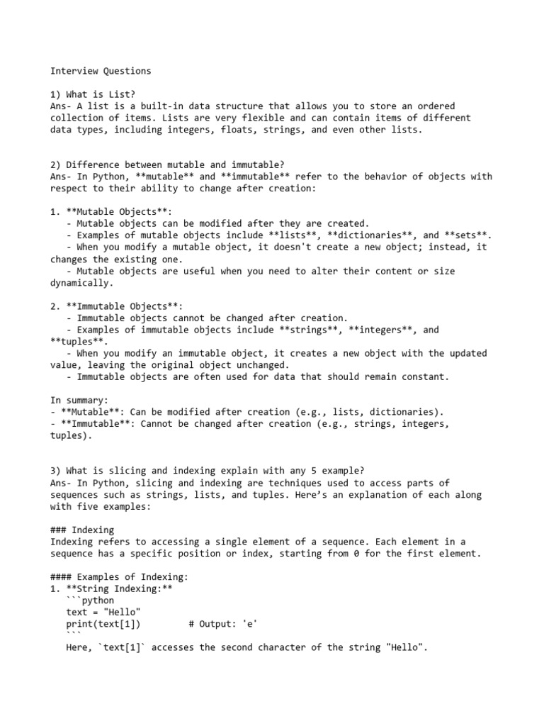 Nikhil Python Interview Questions 3 | PDF | Computing | Software ...