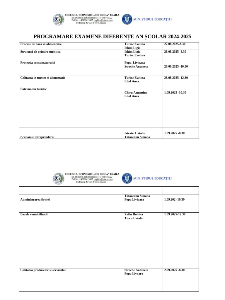 Programare Examene Diferente An Scolar 2025 | PDF