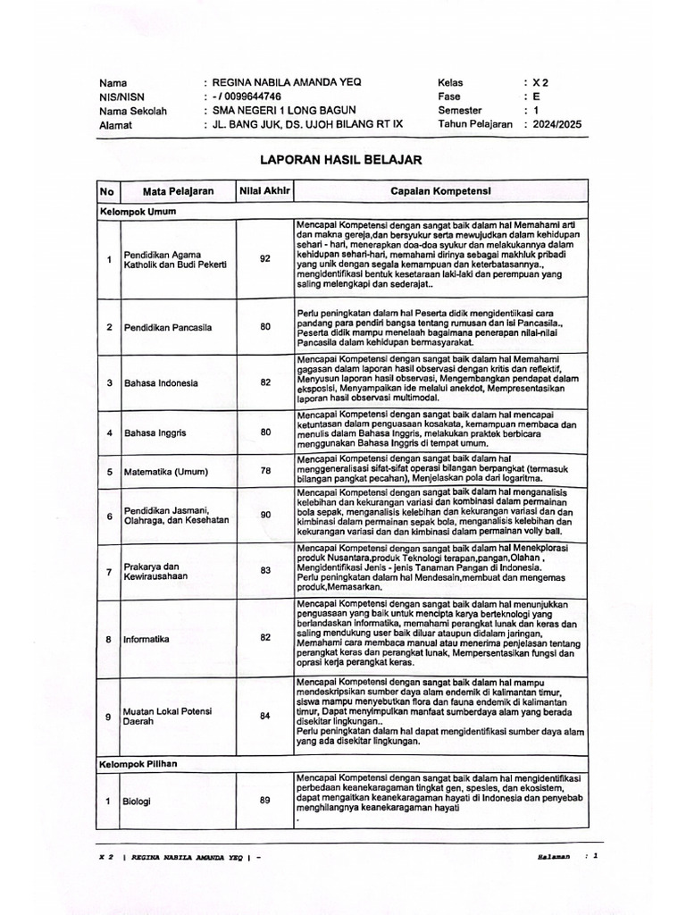 Nilai Rapot | PDF