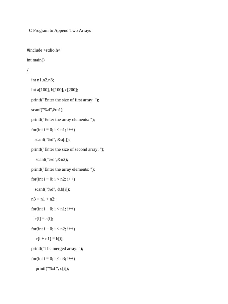 C Program to Merge and Sort Arrays | PDF