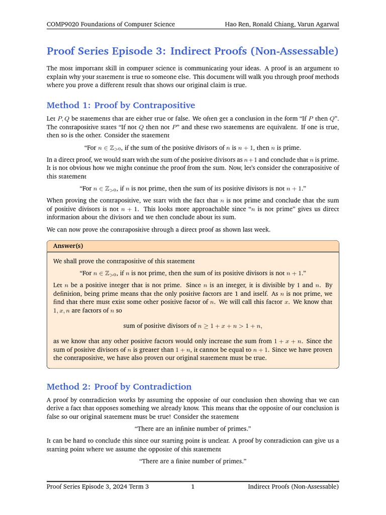 Proofs 3 Indirect Proofs 24 Sep Pdf Prime Number Mathematical Proof