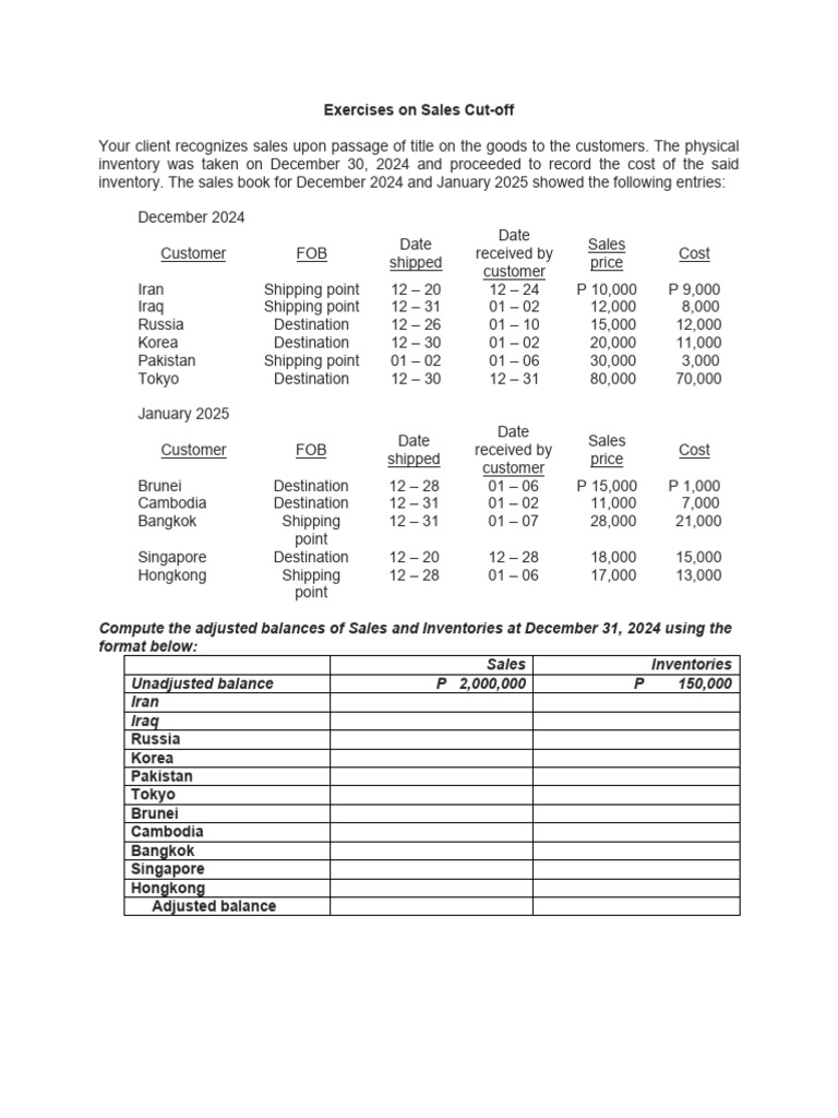 Exercises On Sales Cut-Off | PDF