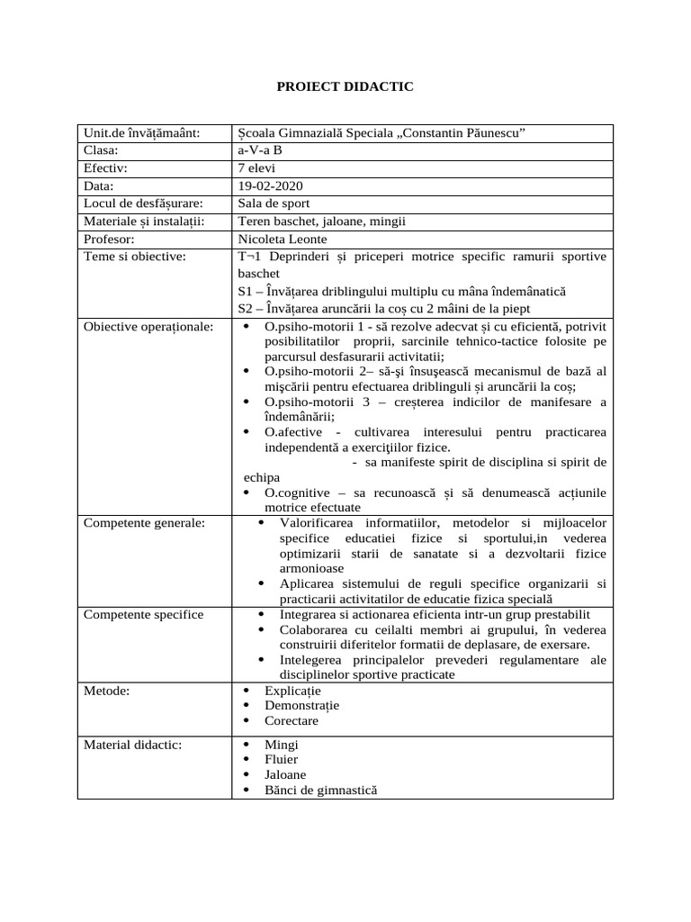 PROIECT Didactic - CM - 2020 | PDF