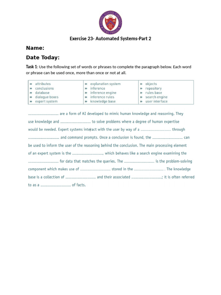 Exercise 23-Automated Systems - Part 2 | PDF | Artificial Intelligence ...