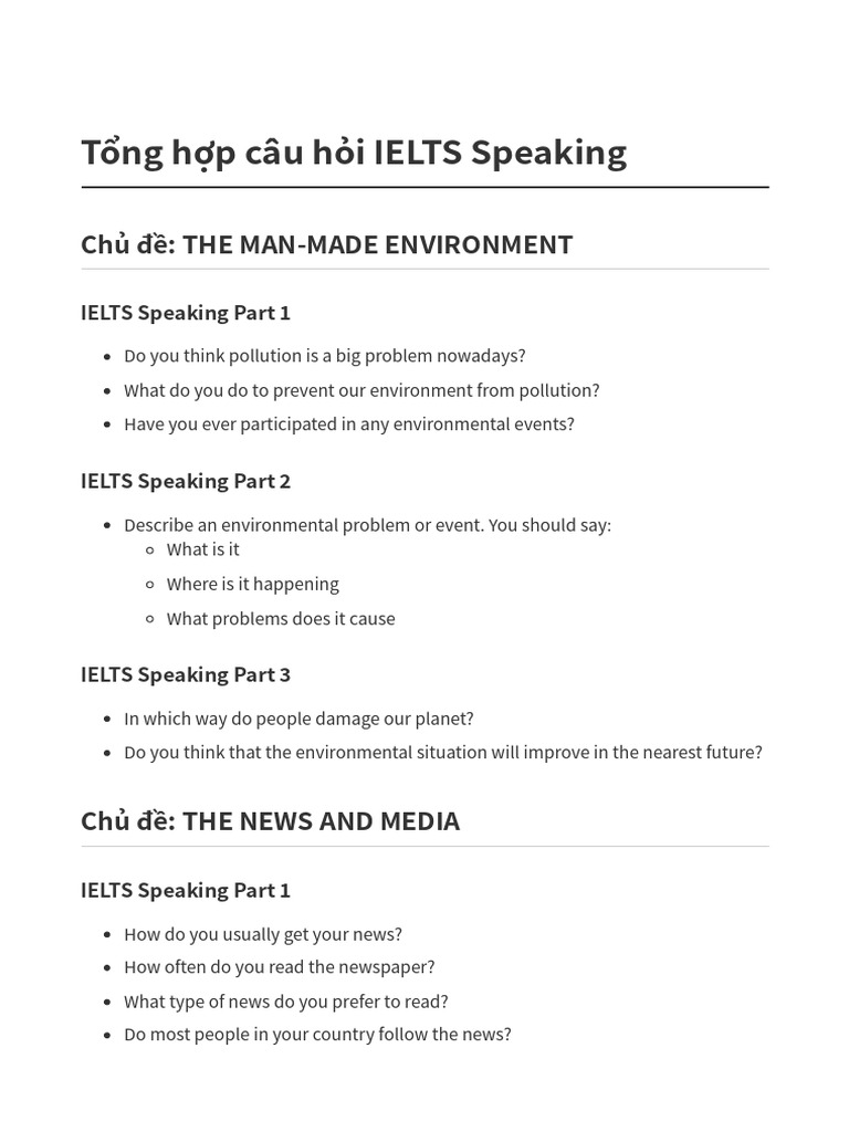 IELTS Speaking Questions on Environment & Media | PDF | News ...