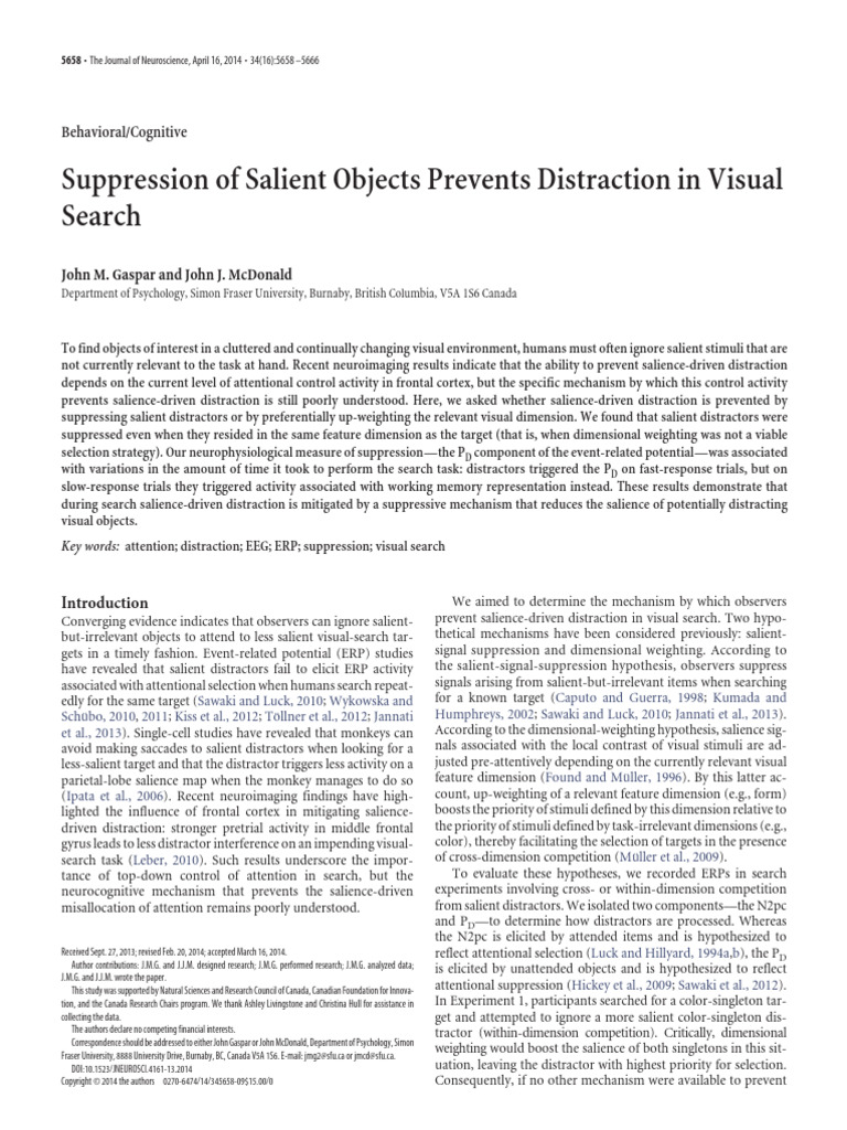 Suppressing Distractions in Visual Search | PDF | Event Related ...