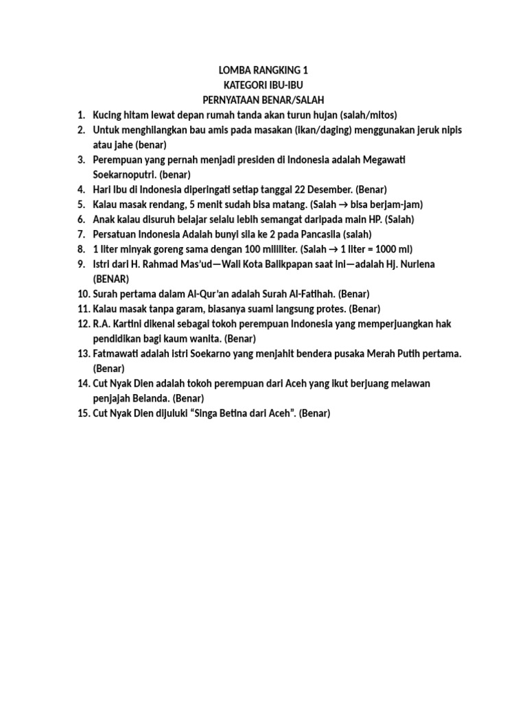 Lomba Rangking 1 Ibu2 | PDF