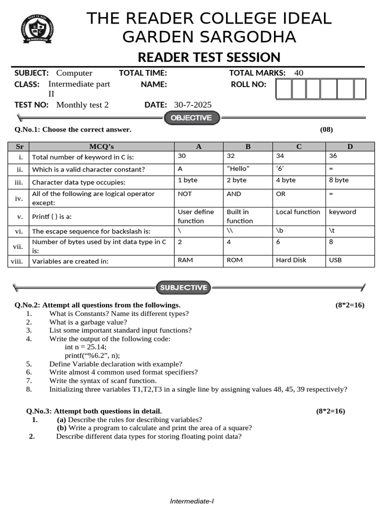 C Programming MCQs and Questions | PDF | Regression Analysis | Function ...