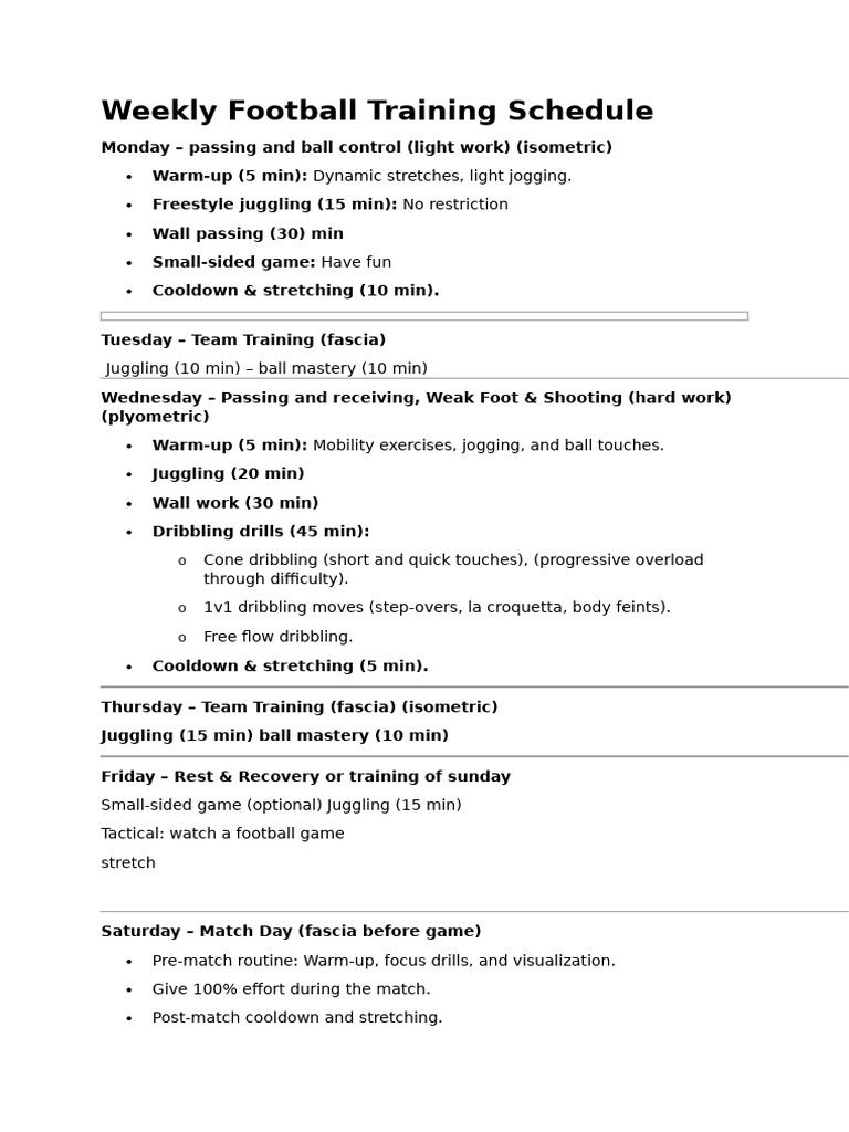 Weekly Football Training Plan | PDF