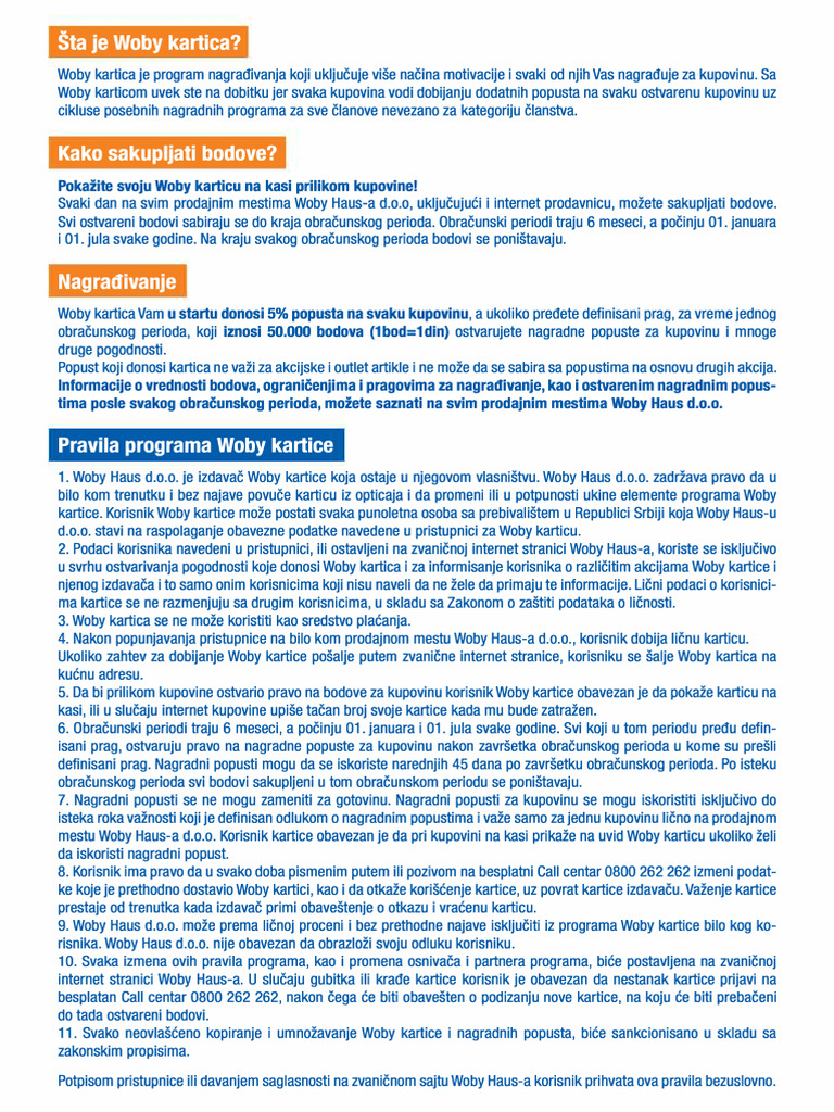 Pravila Programa Woby Kartica 1 - 1 | PDF