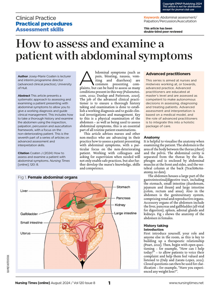 Abdominal Assessment Techniques for Nurses | PDF | Abdomen | Cirrhosis