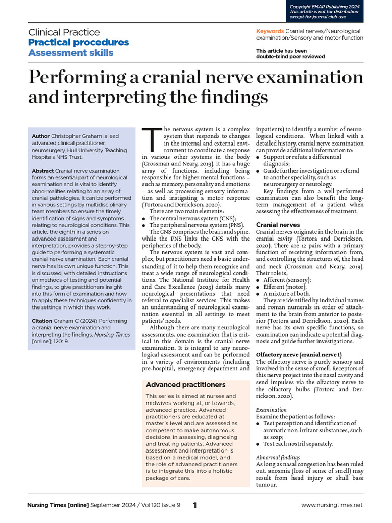 Cranial Nerve Examination Guide | PDF | Visual System | Neurology