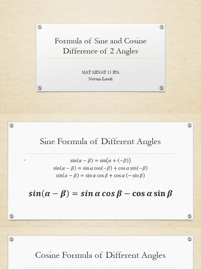 Formula of Sin - Cos - Tan Sum - Difference of 2 Angles | PDF