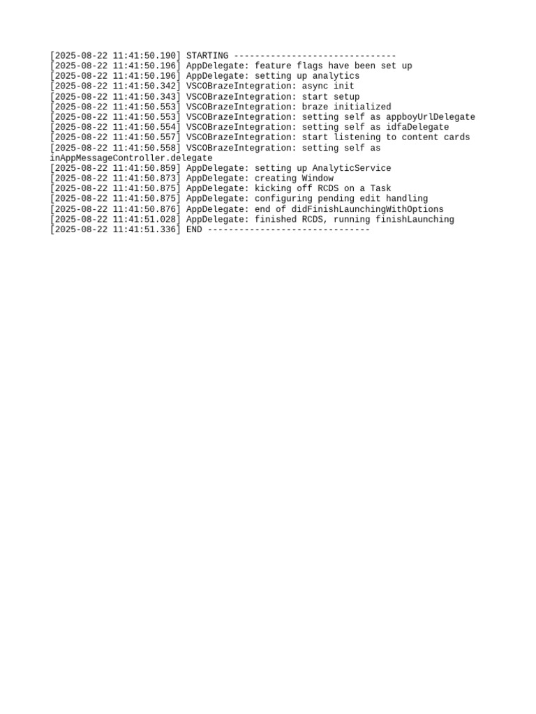 App Initialization Log for VSCOBraze | PDF