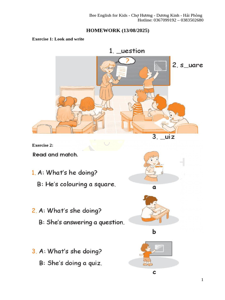 Bee English Homework for Kids | PDF