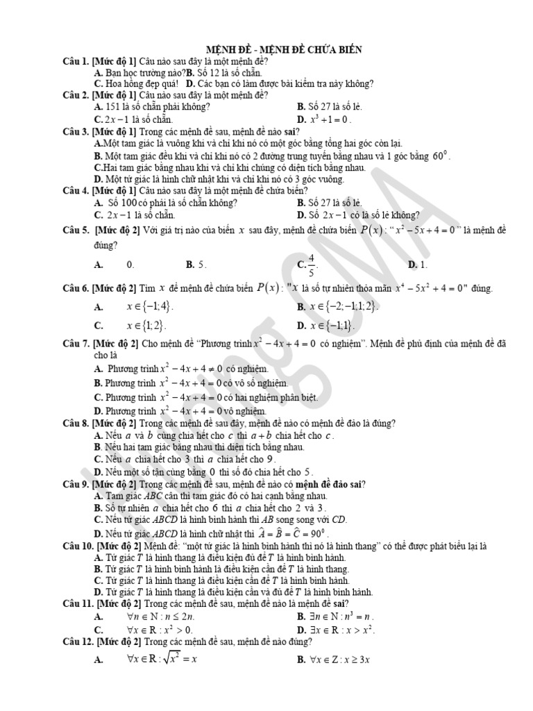 MỆNH ĐỀ CHO HSk60 | PDF