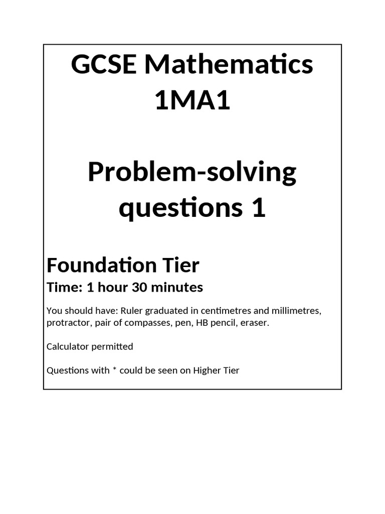GCSE Maths Problem Solving Questions | PDF