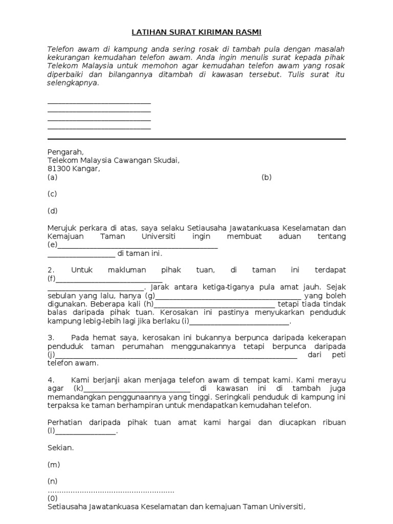 Contoh Surat Aduan Kerosakan Stpm