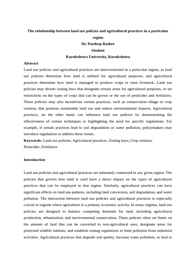 Land Use Policies and Agriculture Practices | PDF | Agriculture | Land Use