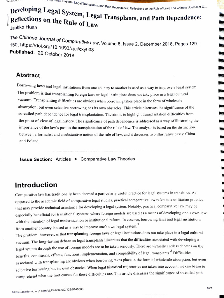 Legal Transplants and Path Dependence | PDF | Comparative Law | Liberal ...