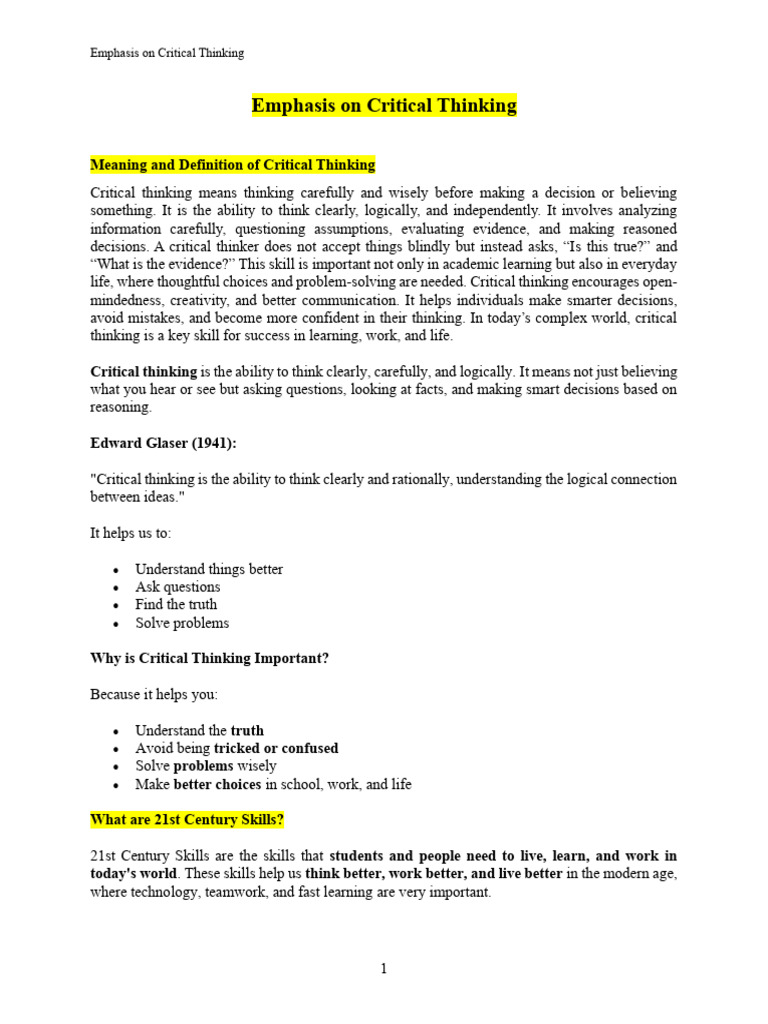 Critical Thinking in Education | PDF | Critical Thinking | Thought