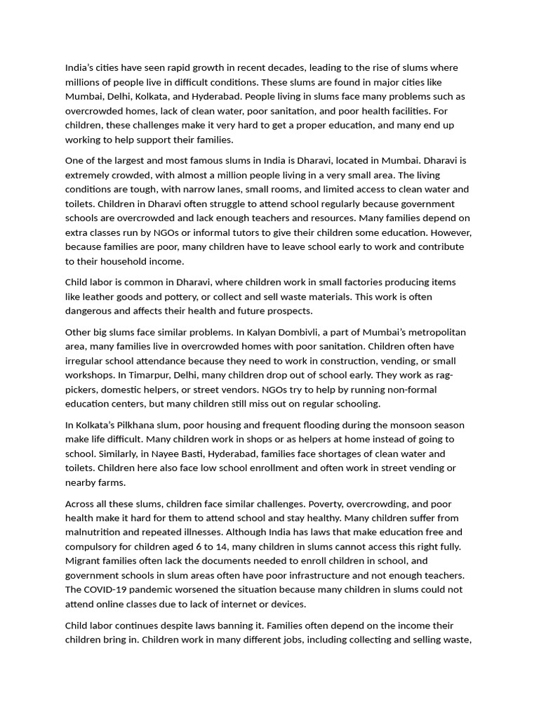 Lost Spring Essay | PDF | Slum | Child Labour