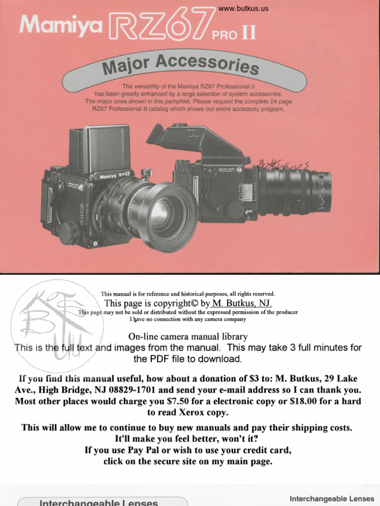 Mamiya RZ67 Pro II Accessory Guide | PDF | Digital Photography