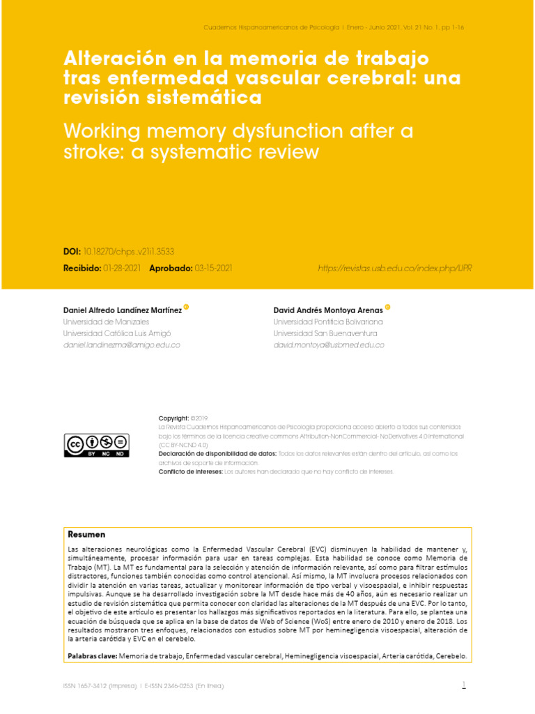 Working Memory Dysfunction After A Stroke: A Systematic Review | PDF ...