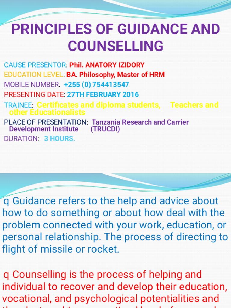 PRINCIPLES OF GUIDANCE AND COUNSELLING Phoenix | PDF