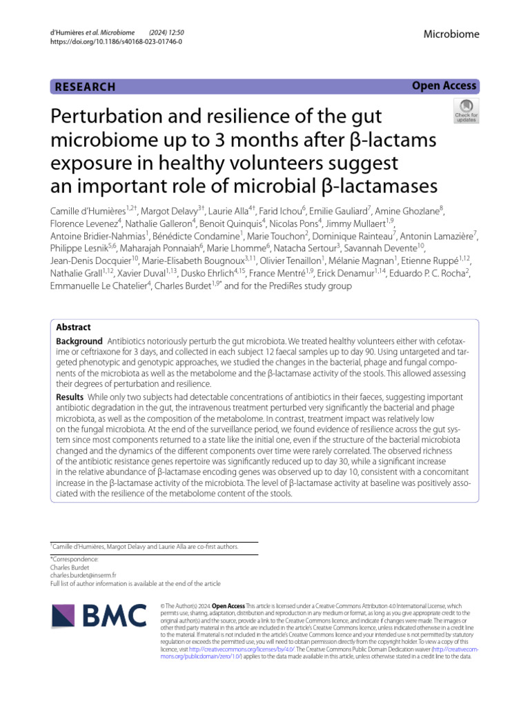 Perturbation and Resilience of the Gut Microbiome Up to 3 Months After ...