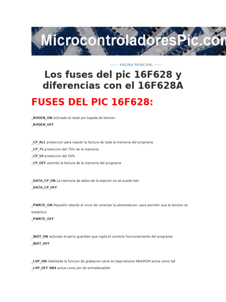 Fuses Del PIC16F628A | PDF | Ingeniería Informática | Informática