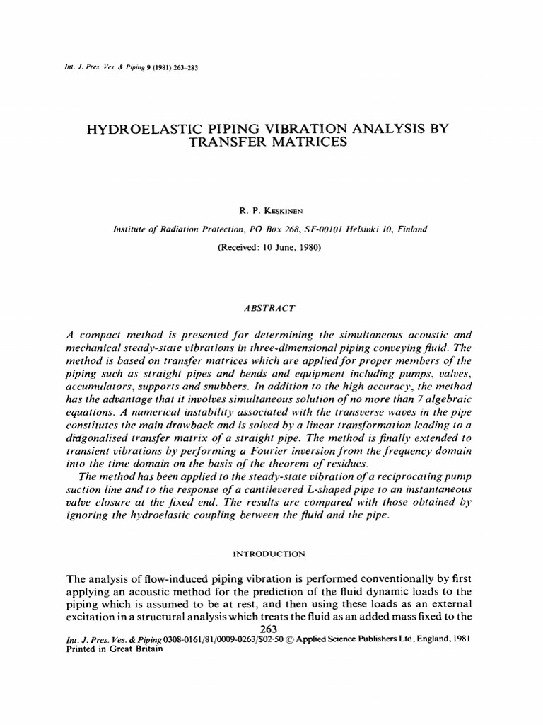 Hydroelastic Vibration Analysis of Piping | PDF | Waves | Matrix ...