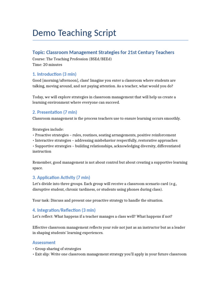 Classroom Management Strategies for Teachers | PDF