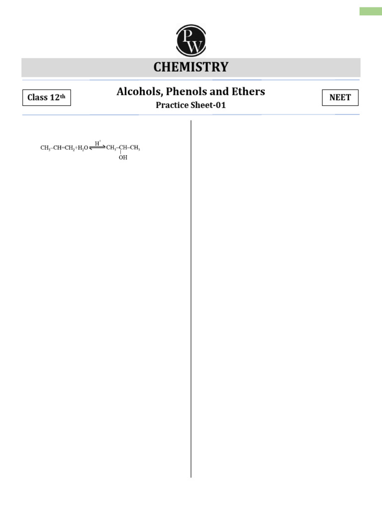 Alcohols, Phenols and Ether Sheet - 250719 - 194606 | PDF | Ether | Ester