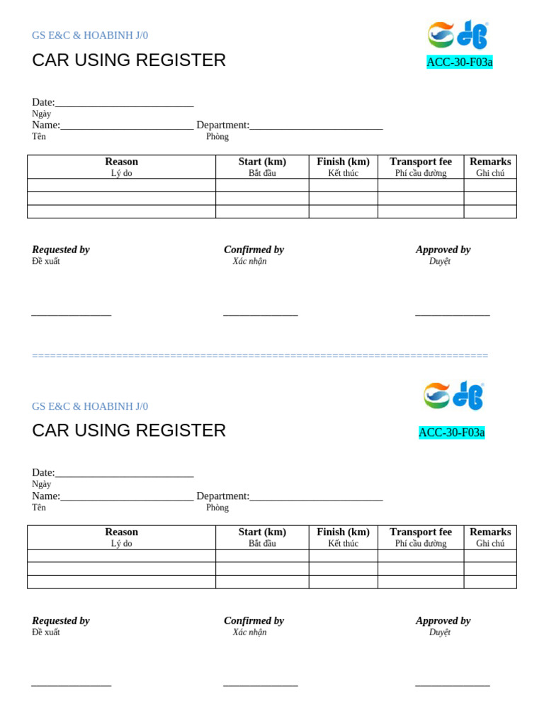 AD-30-F03a - Car Using Register | PDF