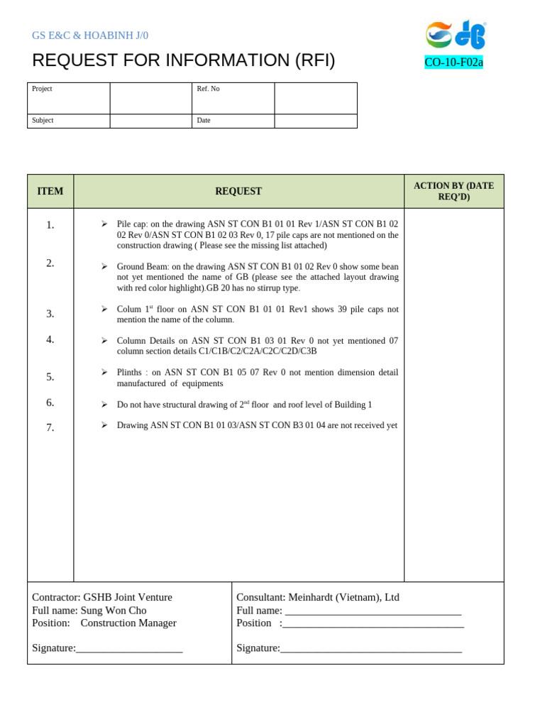 RFI for GS E&C & HOABINH Project | PDF
