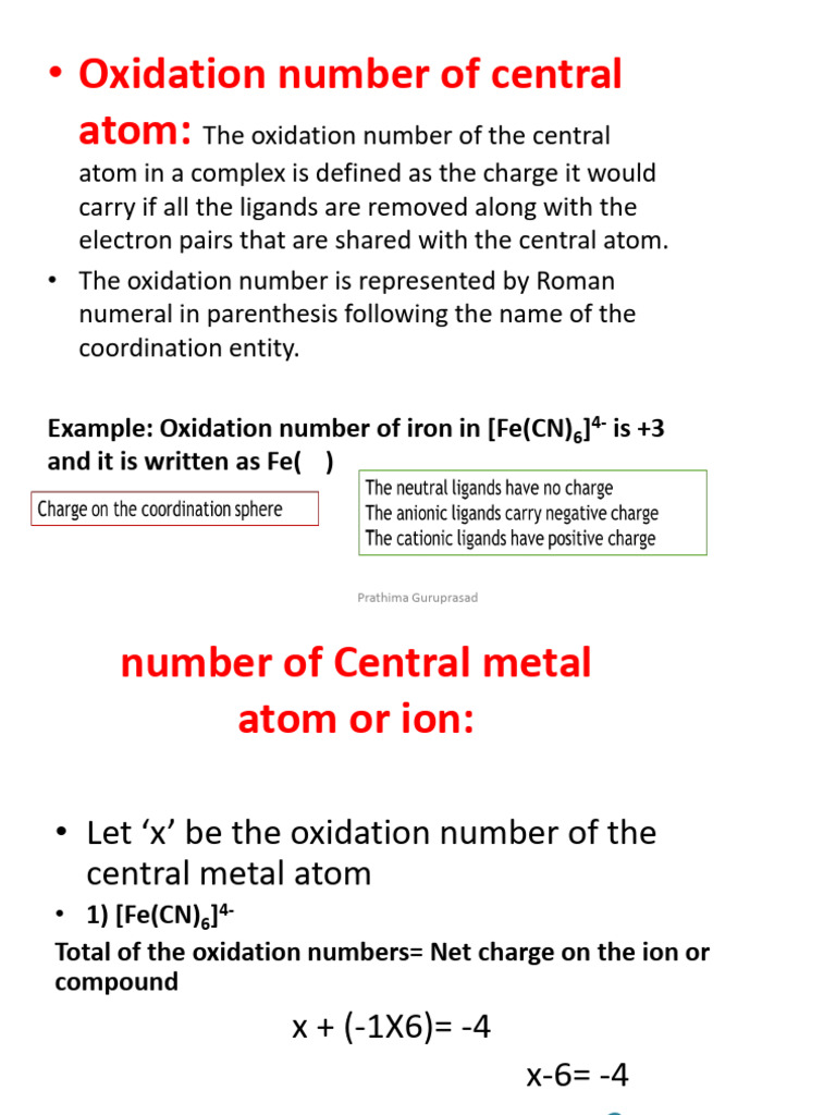 Oxidation Numbers in Coordination Compounds | PDF | Coordination ...