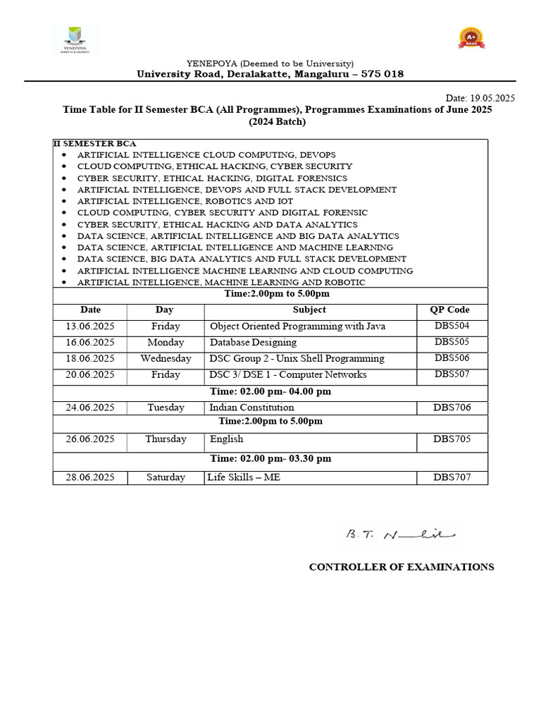BCA & BSc Exam Timetable June 2025 | PDF | Foods | Artificial Intelligence