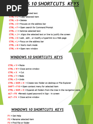Windows 10 Keyboard Shortcuts And Printable Pdf Download 10 Essential