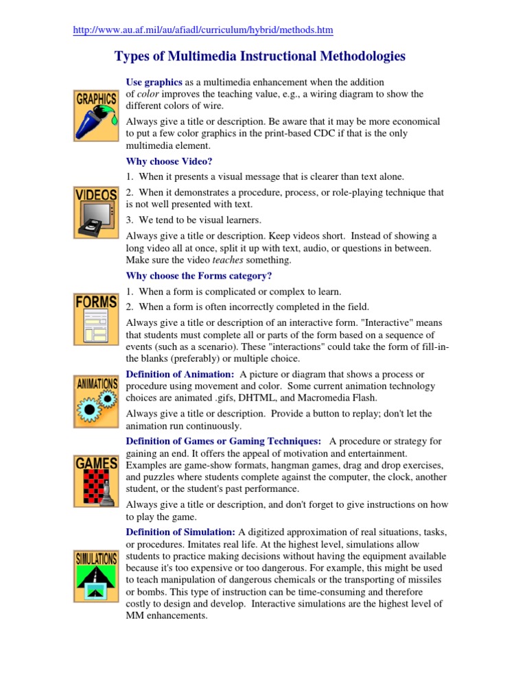 Types of Multimedia Instructional Methodologies Multimedia Animation