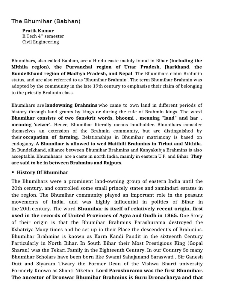 Bhumihar (Babhan) Caste Overview | PDF | Indian Religions | Hindu Mythology