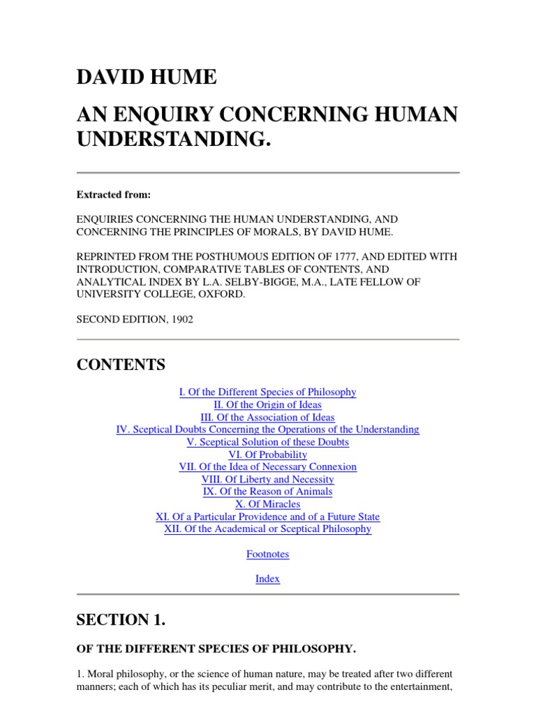 David Hume An Enquiry Concerning Human Understanding.: Extracted From ...