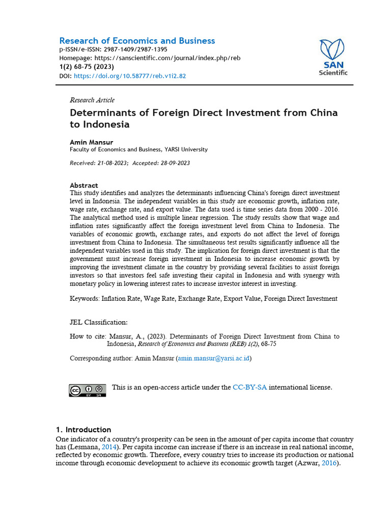 Determinants of China's FDI in Indonesia | PDF | Foreign Direct ...