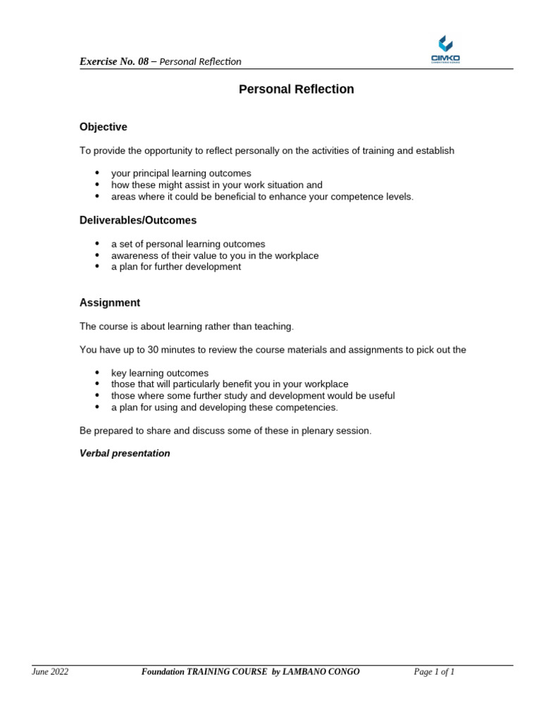 Personal Reflection on Training Outcomes | PDF
