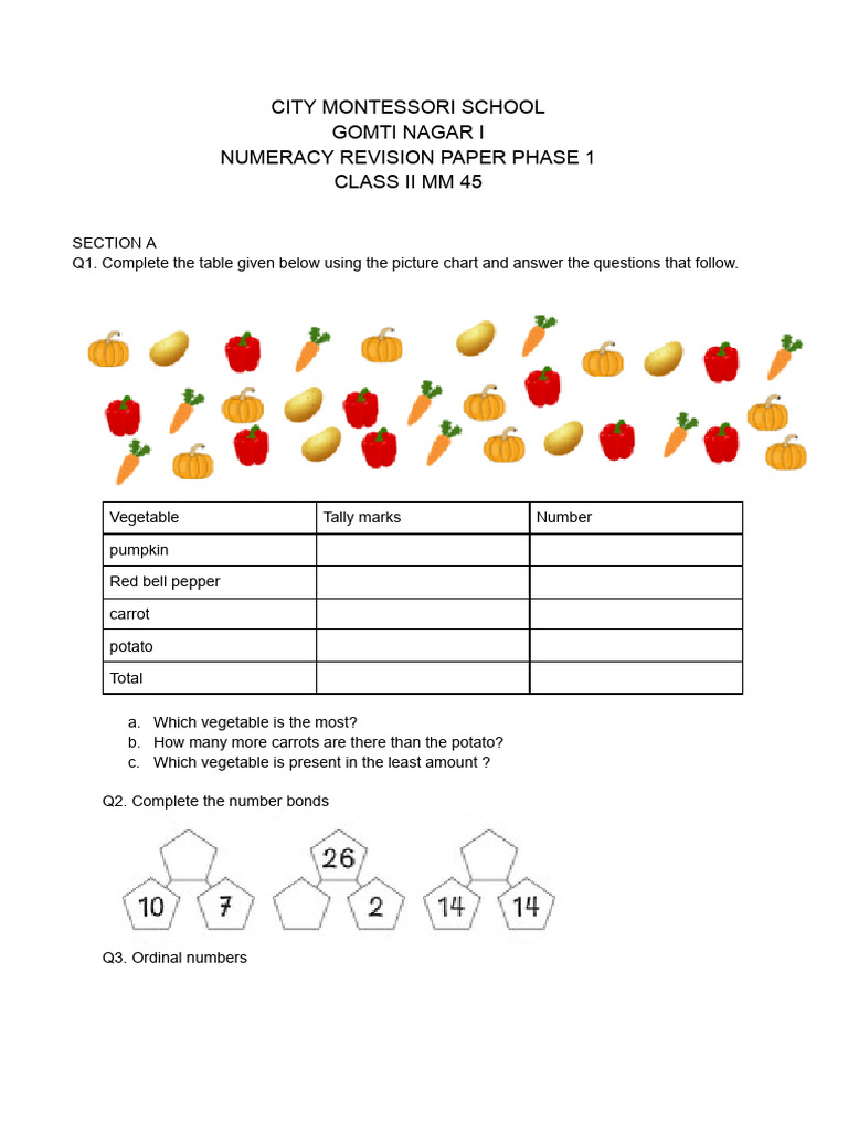 Class II Numeracy Revision Paper | PDF