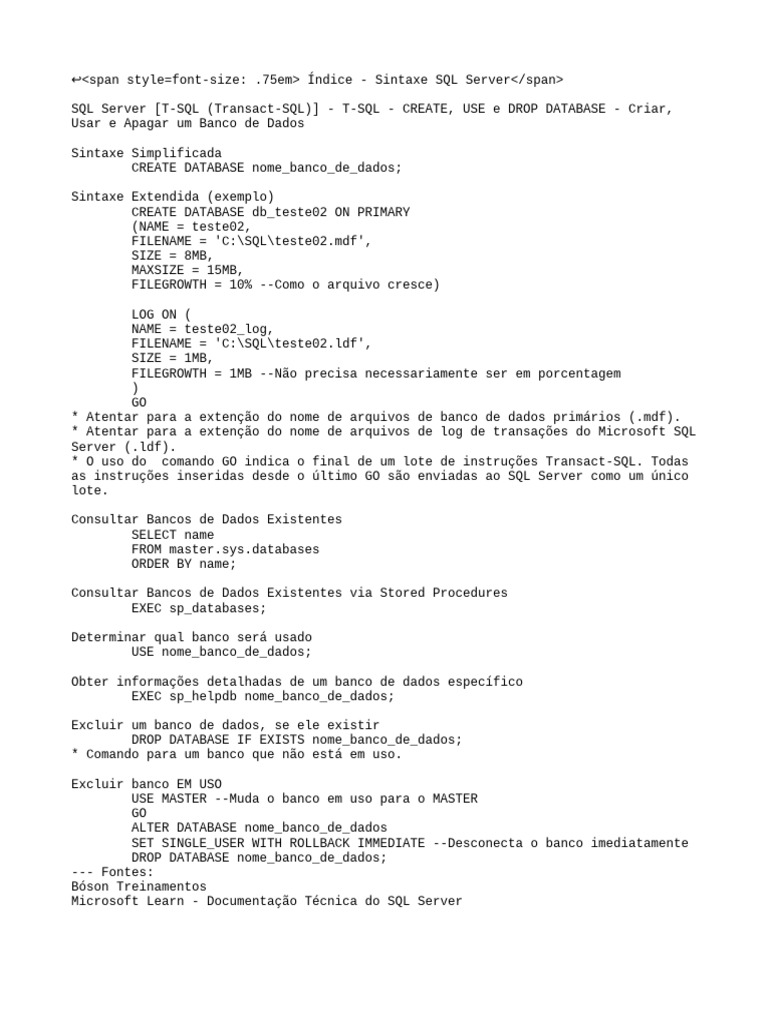 Sql-Server Create Use Drop Database | PDF