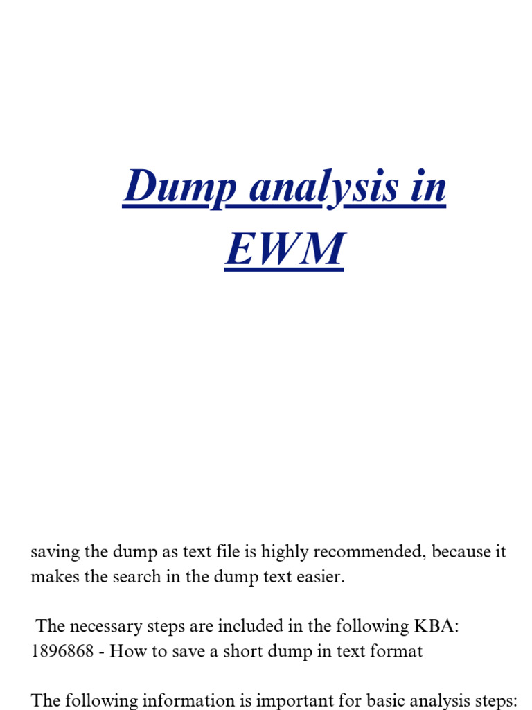 Dump Analysis in EWM 1754408005 | PDF