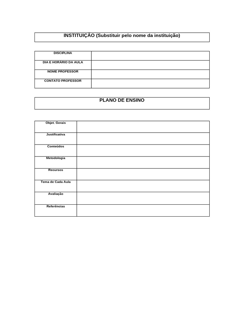 Plano de Ensino: Estrutura e Conteúdos | PDF