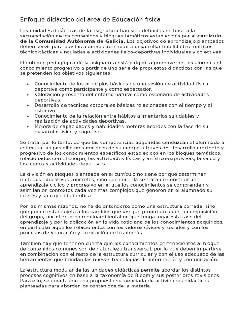 Enfoque Didáctico en Educación Física | PDF | Aprendizaje | Plan de ...
